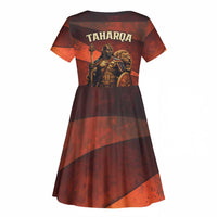 Taharqa Kid Short Sleeve Dress with Warrior Portrait, Lion of Kush Title and Bold Red Defender of Africa - Wonder Print Shop