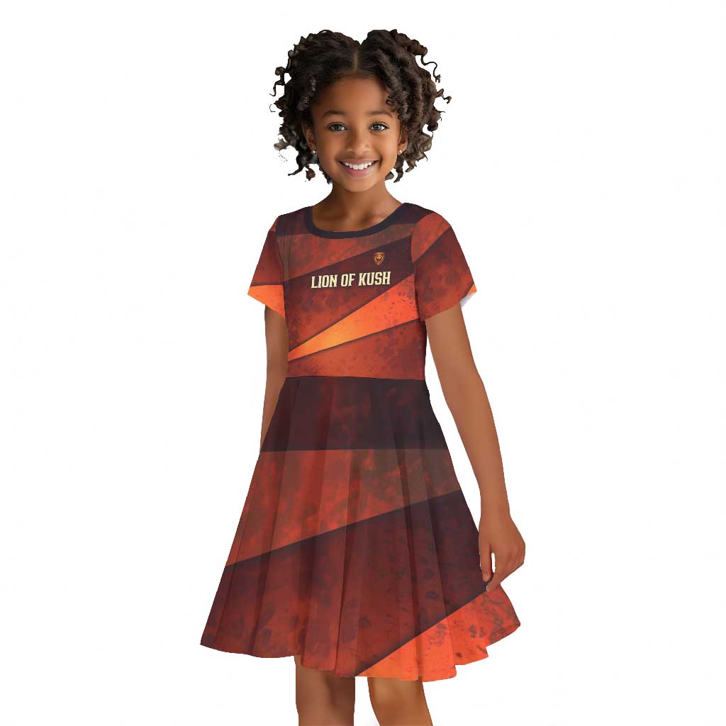 Taharqa Kid Short Sleeve Dress with Warrior Portrait, Lion of Kush Title and Bold Red Defender of Africa - Wonder Print Shop