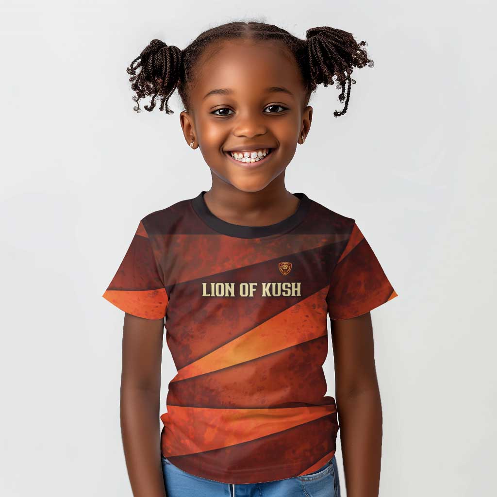 Taharqa Kid T shirt with Warrior Portrait, Lion of Kush Title and Bold Red Defender of Africa - Wonder Print Shop