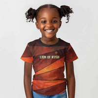 Taharqa Kid T shirt with Warrior Portrait, Lion of Kush Title and Bold Red Defender of Africa - Wonder Print Shop