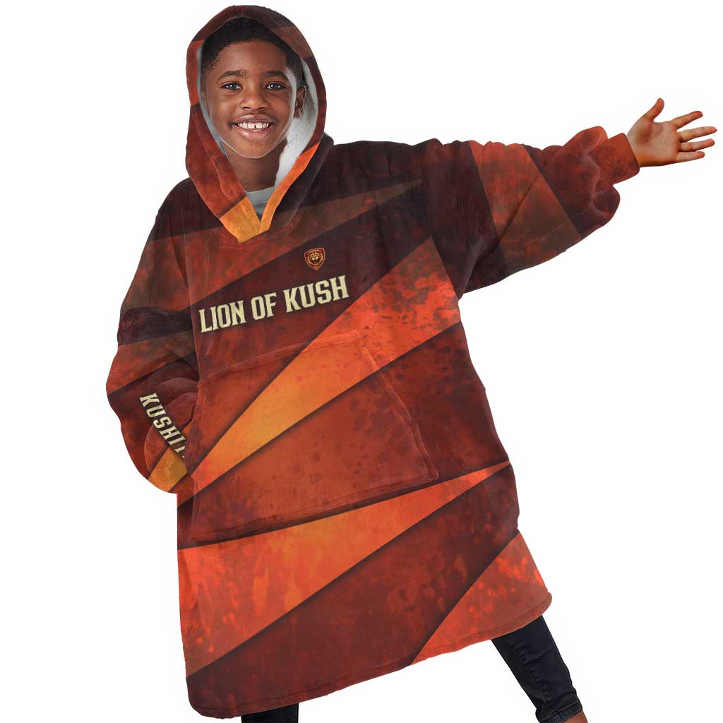 Taharqa Kid Wearable Blanket Hoodie with Warrior Portrait, Lion of Kush Title and Bold Red Defender of Africa - Wonder Print Shop