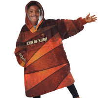 Taharqa Kid Wearable Blanket Hoodie with Warrior Portrait, Lion of Kush Title and Bold Red Defender of Africa - Wonder Print Shop