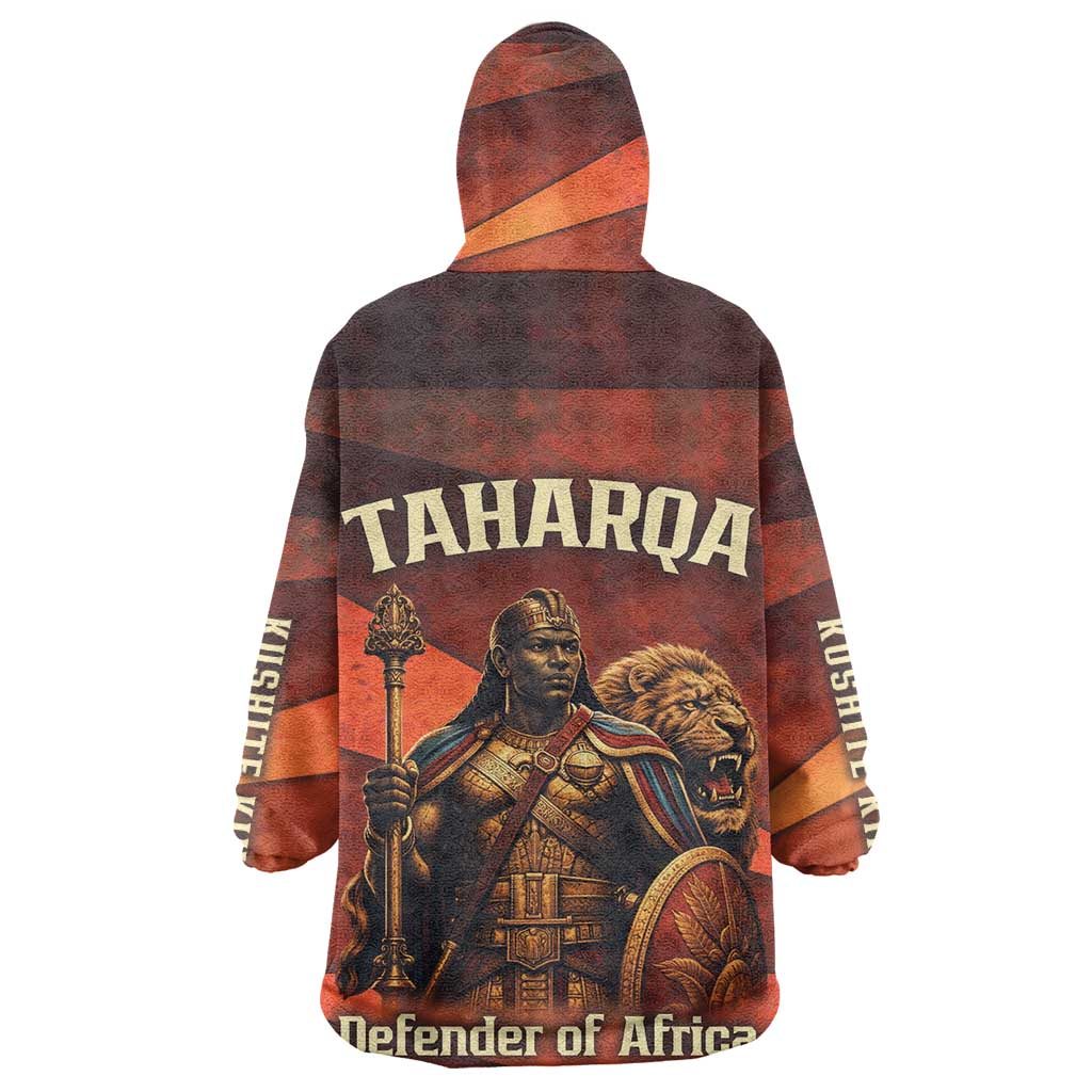 Taharqa Kid Wearable Blanket Hoodie with Warrior Portrait, Lion of Kush Title and Bold Red Defender of Africa - Wonder Print Shop
