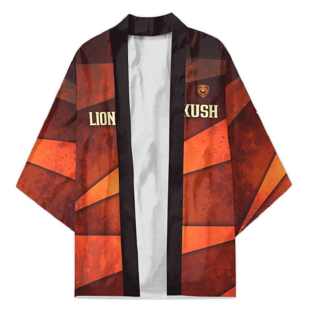 Taharqa Kimono with Warrior Portrait, Lion of Kush Title and Bold Red Defender of Africa - Wonder Print Shop