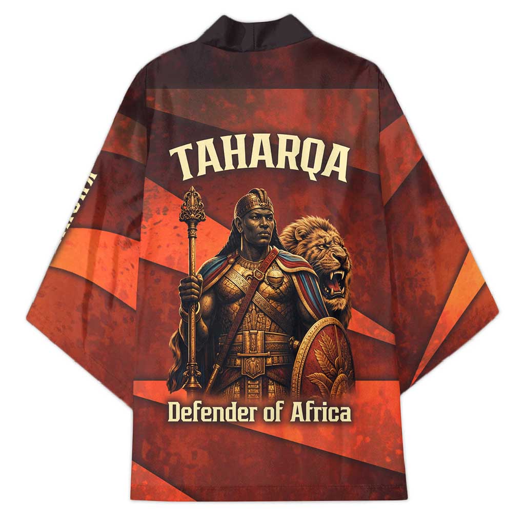 Taharqa Kimono with Warrior Portrait, Lion of Kush Title and Bold Red Defender of Africa - Wonder Print Shop