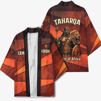Taharqa Kimono with Warrior Portrait, Lion of Kush Title and Bold Red Defender of Africa - Wonder Print Shop