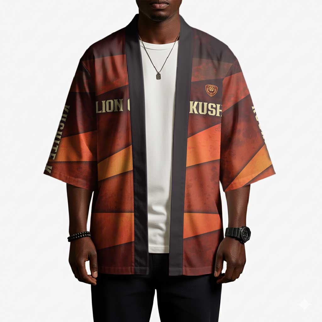 Taharqa Kimono with Warrior Portrait, Lion of Kush Title and Bold Red Defender of Africa - Wonder Print Shop