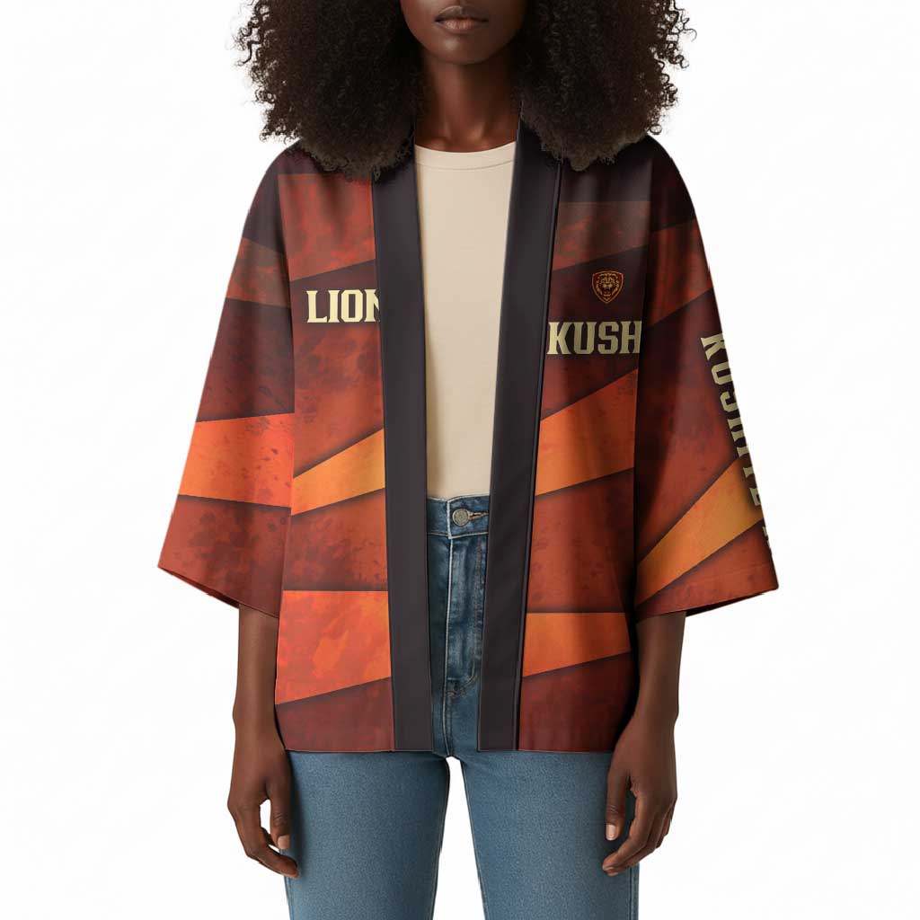 Taharqa Kimono with Warrior Portrait, Lion of Kush Title and Bold Red Defender of Africa - Wonder Print Shop