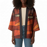 Taharqa Kimono with Warrior Portrait, Lion of Kush Title and Bold Red Defender of Africa - Wonder Print Shop