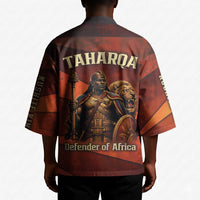 Taharqa Kimono with Warrior Portrait, Lion of Kush Title and Bold Red Defender of Africa - Wonder Print Shop