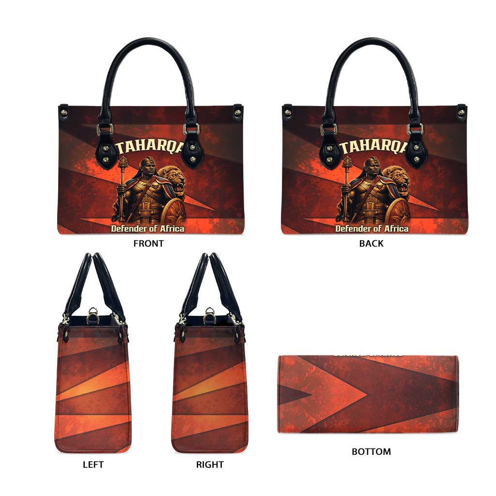Taharqa Leather Bag with Warrior Portrait, Lion of Kush Title and Bold Red Defender of Africa - Wonder Print Shop