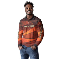 Taharqa Long Sleeve Polo Shirt with Warrior Portrait, Lion of Kush Title and Bold Red Defender of Africa - Wonder Print Shop