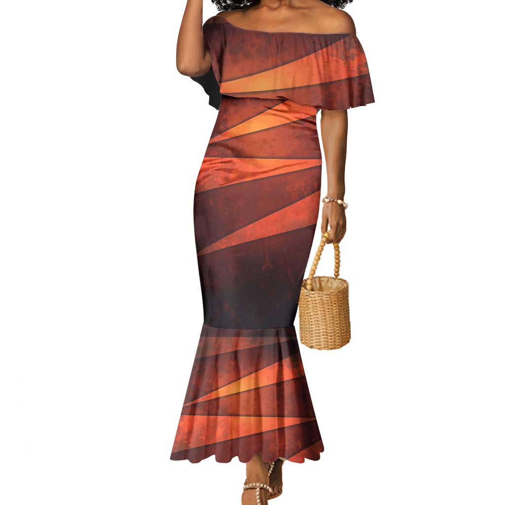 Taharqa Mermaid Dress with Warrior Portrait, Lion of Kush Title and Bold Red Defender of Africa - Wonder Print Shop