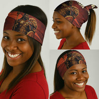 Taharqa Neck Gaiter with Warrior Portrait, Lion of Kush Title and Bold Red Defender of Africa - Wonder Print Shop