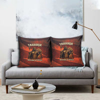Taharqa Pillow Cover with Warrior Portrait, Lion of Kush Title and Bold Red Defender of Africa - Wonder Print Shop