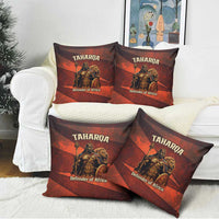 Taharqa Pillow Cover with Warrior Portrait, Lion of Kush Title and Bold Red Defender of Africa - Wonder Print Shop