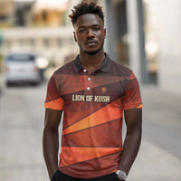 Taharqa Polo Shirt with Warrior Portrait, Lion of Kush Title and Bold Red Defender of Africa - Wonder Print Shop