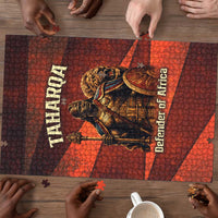 Taharqa Puzzle with Warrior Portrait, Lion of Kush Title and Bold Red Defender of Africa - Wonder Print Shop