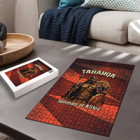 Taharqa Puzzle with Warrior Portrait, Lion of Kush Title and Bold Red Defender of Africa - Wonder Print Shop