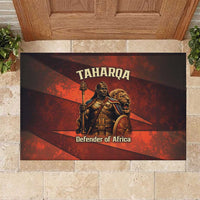 Taharqa Rubber Doormat with Warrior Portrait, Lion of Kush Title and Bold Red Defender of Africa - Wonder Print Shop