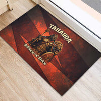 Taharqa Rubber Doormat with Warrior Portrait, Lion of Kush Title and Bold Red Defender of Africa - Wonder Print Shop