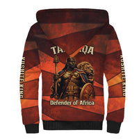 Taharqa Sherpa Hoodie with Warrior Portrait, Lion of Kush Title and Bold Red Defender of Africa - Wonder Print Shop