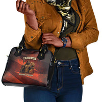 Taharqa Shoulder Handbag with Warrior Portrait, Lion of Kush Title and Bold Red Defender of Africa - Wonder Print Shop
