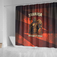 Taharqa Shower Curtain with Warrior Portrait, Lion of Kush Title and Bold Red Defender of Africa - Wonder Print Shop