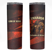 Taharqa Skinny Tumbler with Warrior Portrait, Lion of Kush Title and Bold Red Defender of Africa - Wonder Print Shop