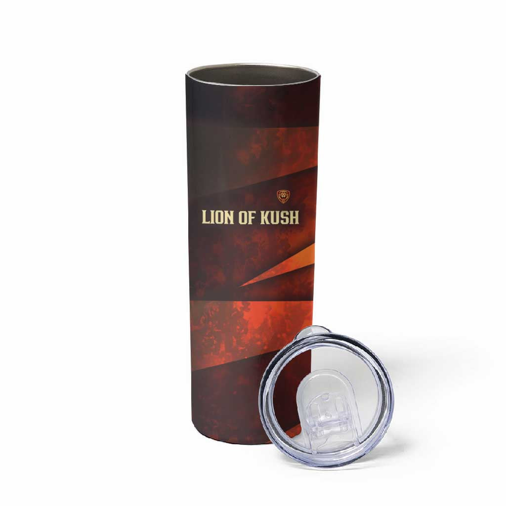 Taharqa Skinny Tumbler with Warrior Portrait, Lion of Kush Title and Bold Red Defender of Africa - Wonder Print Shop