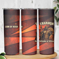 Taharqa Skinny Tumbler with Warrior Portrait, Lion of Kush Title and Bold Red Defender of Africa - Wonder Print Shop