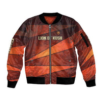 Taharqa Sleeve Zip Bomber Jacket with Warrior Portrait, Lion of Kush Title and Bold Red Defender of Africa - Wonder Print Shop