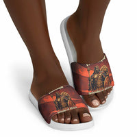 Taharqa Slide Sandals with Warrior Portrait, Lion of Kush Title and Bold Red Defender of Africa - Wonder Print Shop
