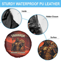 Taharqa Spare Tire Cover with Warrior Portrait, Lion of Kush Title and Bold Red Defender of Africa - Wonder Print Shop