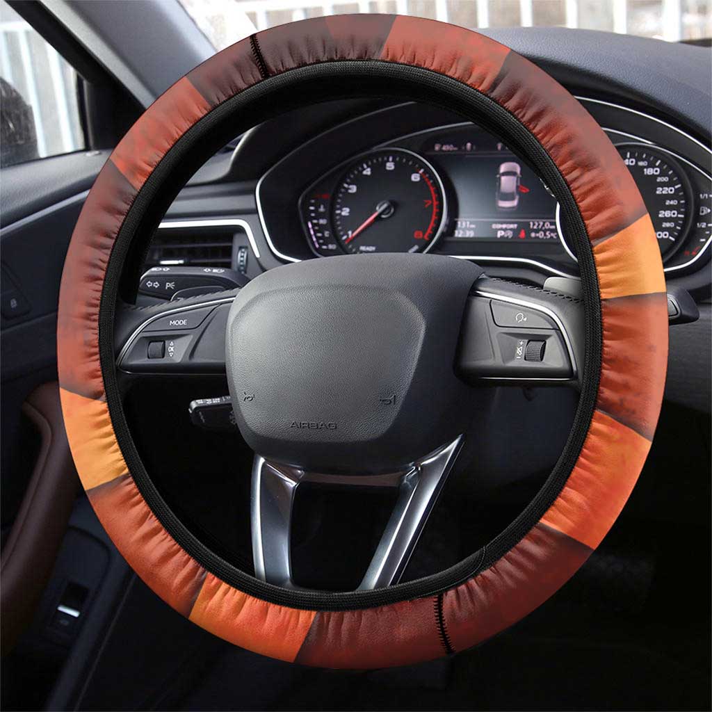 Taharqa Steering Wheel Cover with Warrior Portrait, Lion of Kush Title and Bold Red Defender of Africa - Wonder Print Shop