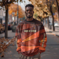 Taharqa Sweatshirt with Warrior Portrait, Lion of Kush Title and Bold Red Defender of Africa - Wonder Print Shop