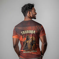 Taharqa T shirt with Warrior Portrait, Lion of Kush Title and Bold Red Defender of Africa - Wonder Print Shop