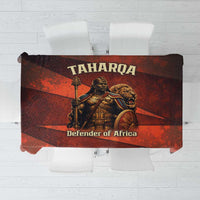 Taharqa Tablecloth with Warrior Portrait, Lion of Kush Title and Bold Red Defender of Africa - Wonder Print Shop