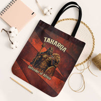 Taharqa Tote Bag with Warrior Portrait, Lion of Kush Title and Bold Red Defender of Africa - Wonder Print Shop
