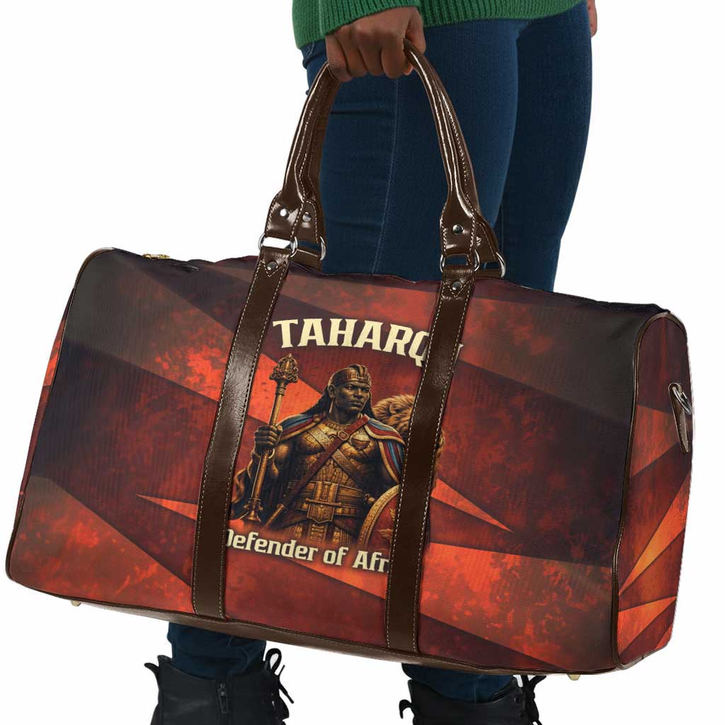 Taharqa Travel Bag with Warrior Portrait, Lion of Kush Title and Bold Red Defender of Africa - Wonder Print Shop