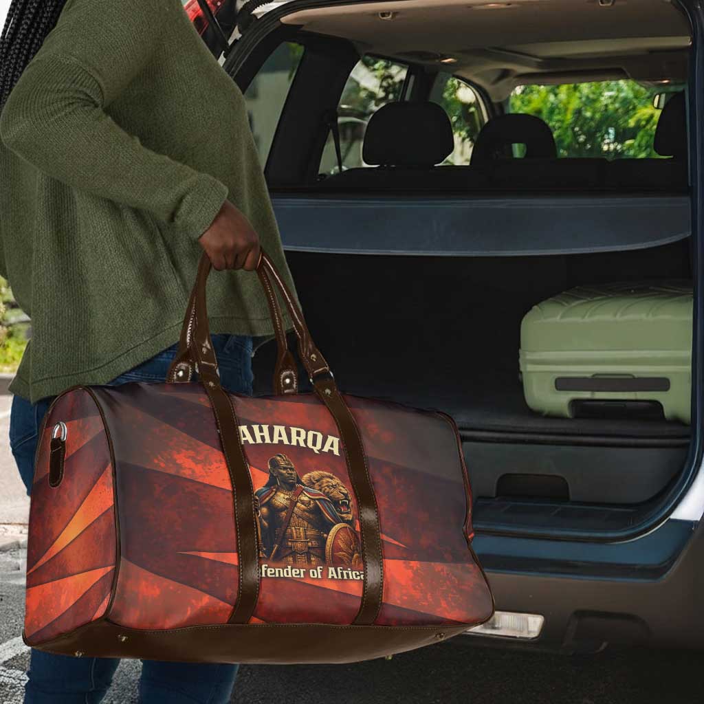 Taharqa Travel Bag with Warrior Portrait, Lion of Kush Title and Bold Red Defender of Africa - Wonder Print Shop