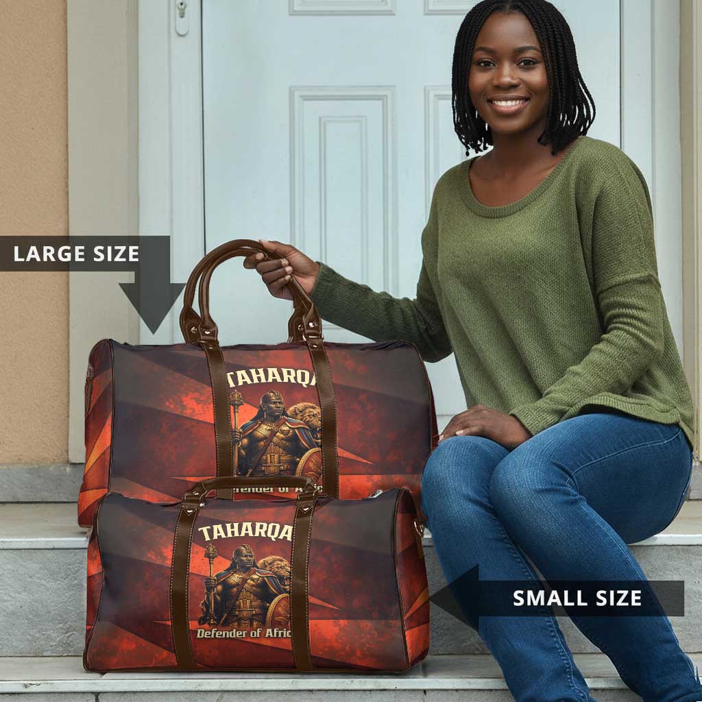 Taharqa Travel Bag with Warrior Portrait, Lion of Kush Title and Bold Red Defender of Africa - Wonder Print Shop