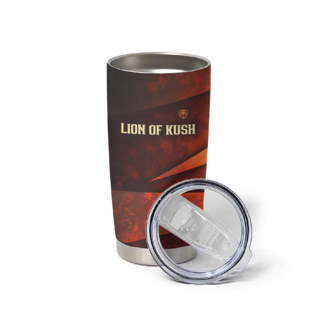 Taharqa Tumbler Cup with Warrior Portrait, Lion of Kush Title and Bold Red Defender of Africa - Wonder Print Shop
