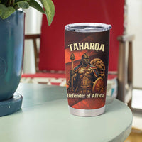 Taharqa Tumbler Cup with Warrior Portrait, Lion of Kush Title and Bold Red Defender of Africa - Wonder Print Shop