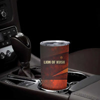 Taharqa Tumbler Cup with Warrior Portrait, Lion of Kush Title and Bold Red Defender of Africa - Wonder Print Shop