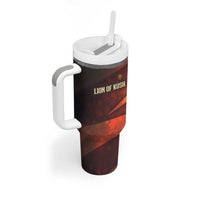 Taharqa Tumbler With Handle with Warrior Portrait, Lion of Kush Title and Bold Red Defender of Africa - Wonder Print Shop