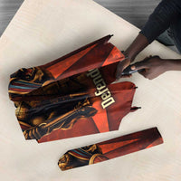 Taharqa Umbrella with Warrior Portrait, Lion of Kush Title and Bold Red Defender of Africa - Wonder Print Shop