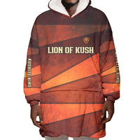 Taharqa Wearable Blanket Hoodie with Warrior Portrait, Lion of Kush Title and Bold Red Defender of Africa - Wonder Print Shop