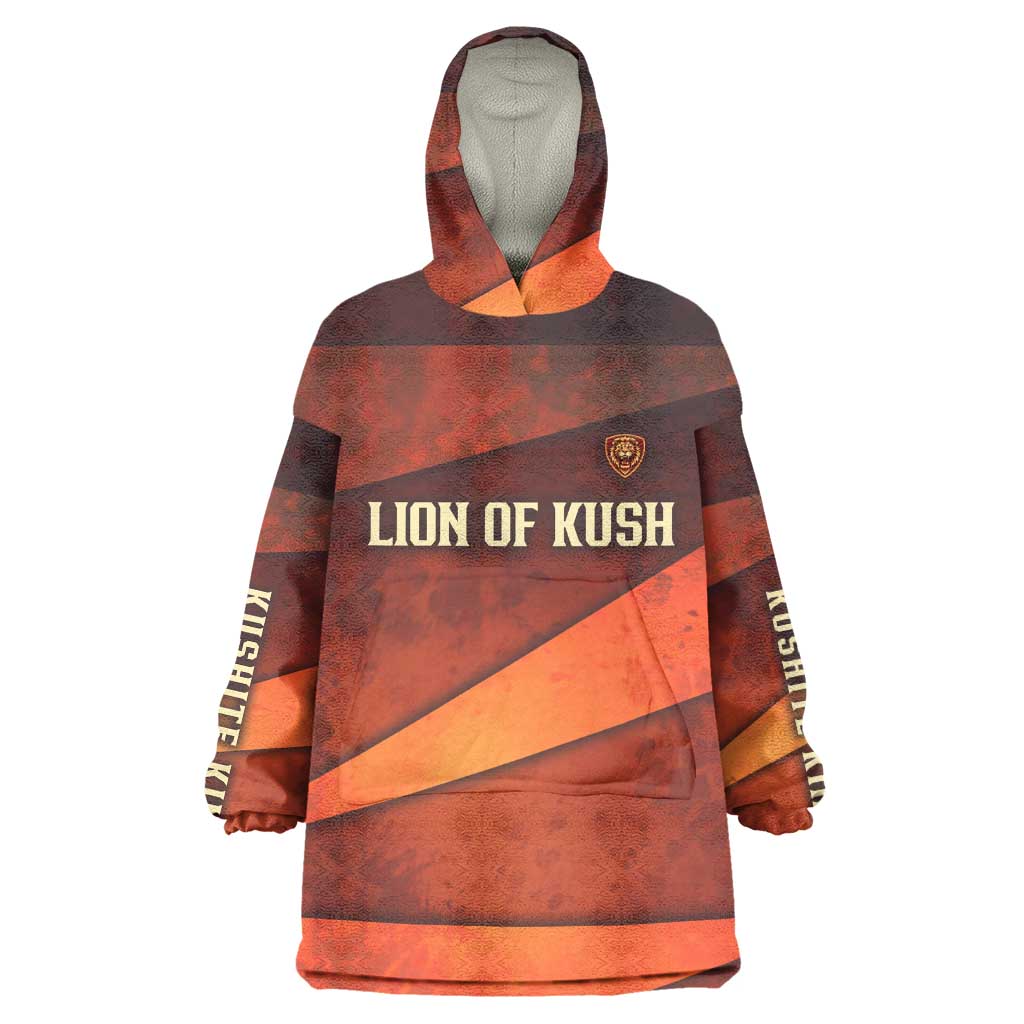 Taharqa Wearable Blanket Hoodie with Warrior Portrait, Lion of Kush Title and Bold Red Defender of Africa - Wonder Print Shop