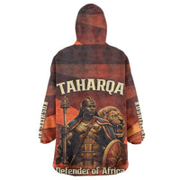 Taharqa Wearable Blanket Hoodie with Warrior Portrait, Lion of Kush Title and Bold Red Defender of Africa - Wonder Print Shop